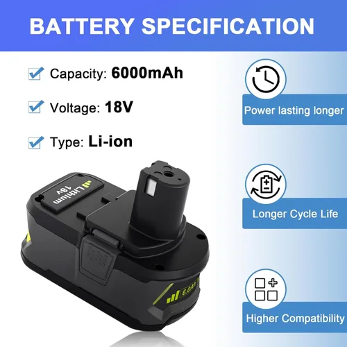 Miniatura 2 de Batería de repuesto de 18V 8.0Ah para Ryobi 18V batería de iones de litio compatible con herramientas inalámbricas Ryobi 18 voltios P108 P107 P105