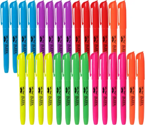 Mr. Pen - Rotuladores de colores surtidos, paquete de 28, punta biselada, 7 colores fluorescentes brillantes, secado rápido, sin olor y tinta no