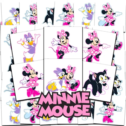 Disney Paquete de tatuajes de Minnie Mouse para fiestas ~ 72 tatuajes temporales de Minnie Mouse perforados individuales de 2 x 2 pulgadas para
