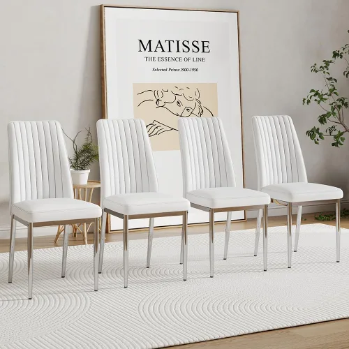 Miniatura 11 de Sillas de Metal Negro, Juego de 4 Sillas de Comedor Modernas con Cuero Sintético PU y Patas Cromadas de Alto Respaldo para Comedor, Cocina, Sala