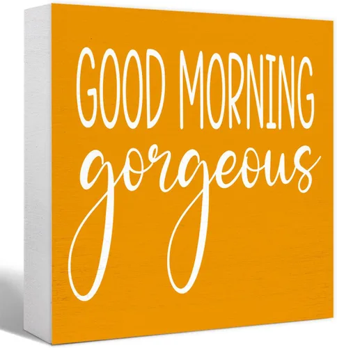 Miniatura 9 de Divertido letrero de madera negra para baño, con texto en inglés "Good Morning Gorgeous Wood Block" para baño, estante de baño, baño, hogar, mesa