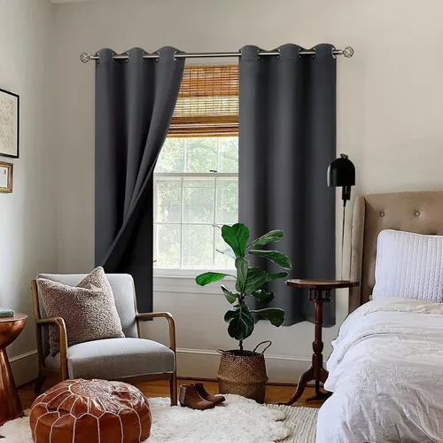 Miniatura 2 de BGment - Cortinas con aislamiento térmico para habitación, 100 % opacas, con forro negro, cortina de doble capa con ojales, reduce el ruido