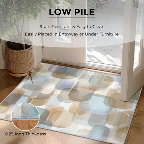 Miniatura 8 de 2x3 Mid Century Modern Throw Rugs for Entryway, Washable Watercolor Geometric Pattern Indoor Door Mat, Bedroom Kitchen Entrance, Non Slip Soft Thin