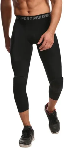 Miniatura 7 de Paquete de 2 pantalones de baloncesto para hombre con rodilleras 3/4 capri acolchadas, mallas de compresión deportivas, capa base atlética