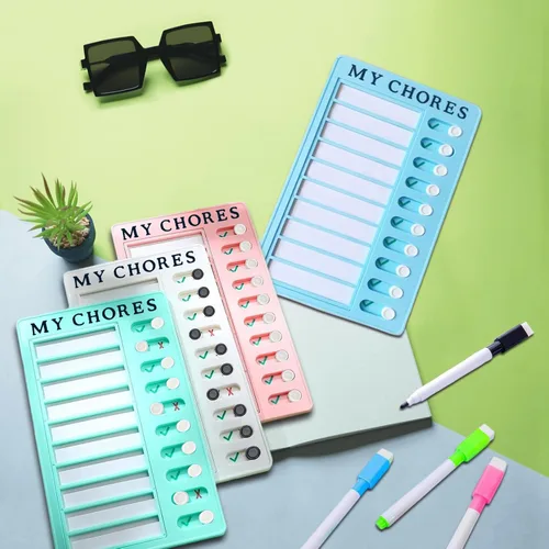 Miniatura 4 de Tabla de tareas borrable para niños con marcadores y gancho de pared, tabla deslizante de tareas de rutina diaria para niños y adultos