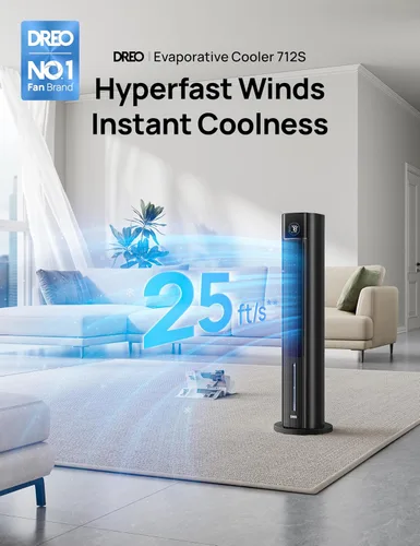 Miniatura 2 de DREO Enfriador evaporativo de pantano de aire, ventiladores de enfriamiento de 43 pulgadas que sopla aire frío 2026 actualizado, ventilador de piso