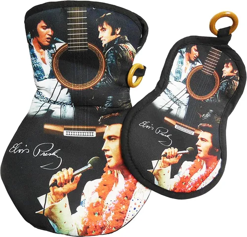 Miniatura 4 de Midsouth Products Elvis Presley - Juego de manoplas para horno y soporte para ollas, color blanco