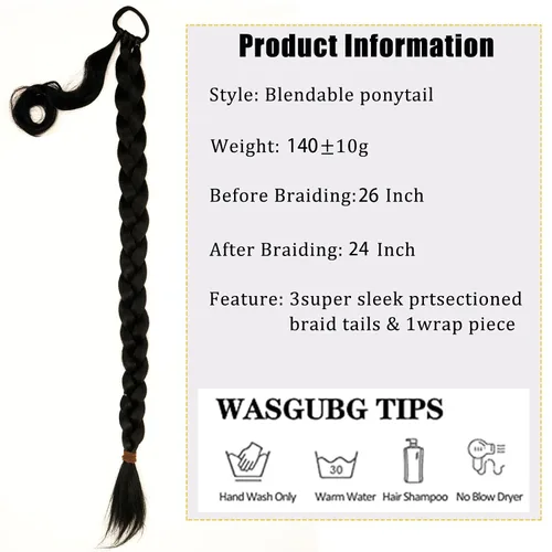 Miniatura 3 de Extensión de cola de caballo de trenza larga con lazo elástico, 1 unidad, extensiones de cabello sintético lacio y elegante envolvente para mujer