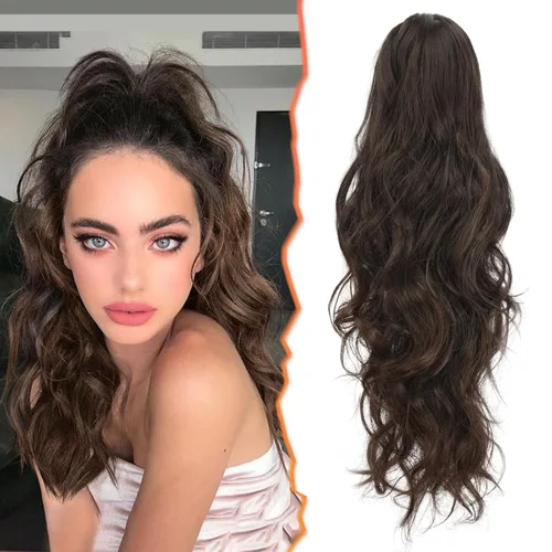 Miniatura 22 de BARSDAR Extensiones de cola de caballo con clip de garra, extensiones de cabello corto ondulado negro de 14 pulgadas para mujer, extensiones