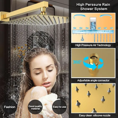 Miniatura 5 de Sistema de ducha con grifo de ducha de lluvia y caño para bañera, grifo de bañera tipo cascada de 10 pulgadas montado en la pared del baño