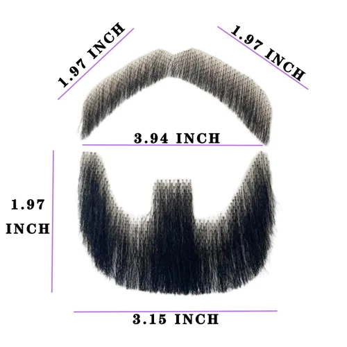 Miniatura 2 de Voloria Cabello humano con barba falsa, atado a mano, cabello facial de cabra negra, barbas falsas de encaje invisible para entretenimiento, drama