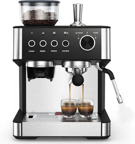 Máquina de café expreso (2025 Mejora) de 20 bares con molinillo de café anti-obstrucción incorporado, máquinas de café expreso con varita de