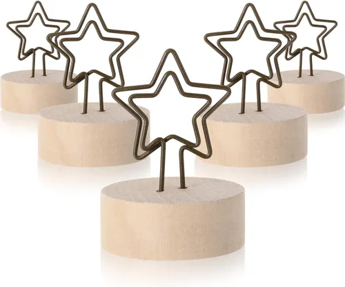 Yaomiao Paquete de 15 portatarjetas de madera con base de madera, alambre de hierro rústico, soporte para púas de fotos, soporte para decoración de