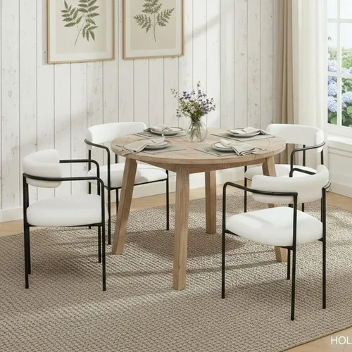 Miniatura 20 de Boucle - Juego de 4 sillas de comedor con brazos, modernas sillas de comedor tapizadas de mediados de siglo para cocina y comedor, respaldo curvo