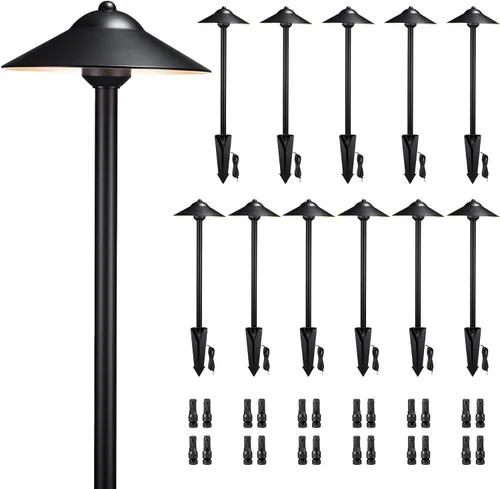 Miniatura 16 de Gardenreet Luces de camino de paisaje de latón, luces de camino de bajo voltaje de 12 V con cable, luces de jardín al aire libre LED impermeables