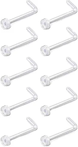 Miniatura 4 de Joyería 0.63 oz Clear Nose Septum Anillo Retenedor de Hueso Bioflex L Forma Anillos de nariz Studs Piercing Joyería Plana Top