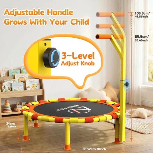 Miniatura 7 de ANCHEER 38'' Toddler Trampoline with Adjustable Handle, 150lbs Capacity Mini Trampoline for Kids Ages 1-6, Foldable & Easy to Assemble