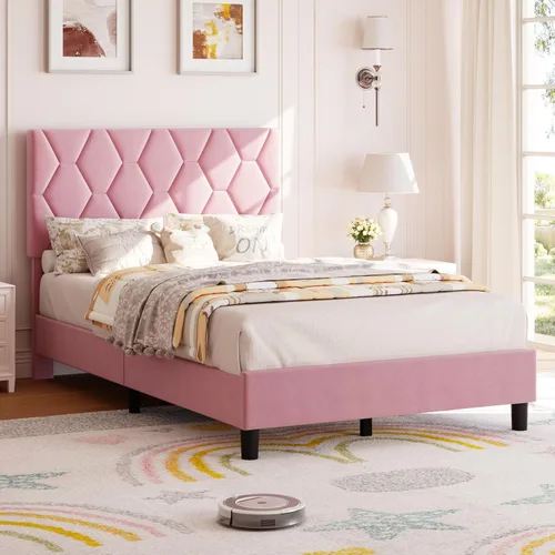 Miniatura 20 de GAOMON Base de cama individual XL beige con cabecera tapizada, base de cama de plataforma resistente con listones de madera fuertes, no necesita