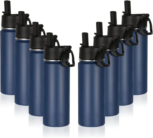 Volhoply Paquete a Granel de 8 Botellas de Agua Aisladas de 18 Onzas, Botellas de Agua de Acero Inoxidable para Niños con Tapa con Pajita, Botella
