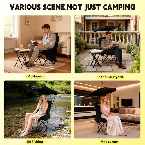 Miniatura 7 de YOUNG WOOD Silla de Camping y Playa Portátil con Toldo de Sombra, Plegable Ligera de Gran Tamaño para Todos, Fácil de Abrir y Cerrar Sin