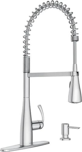 Miniatura 22 de Moen Essie 87014SRS - Juego de grifo de fregadero de cocina con rociador desplegable de acero inoxidable resistente a los puntos con dispensador