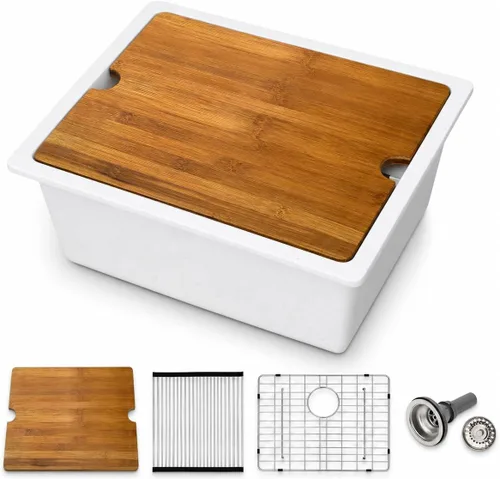 Miniatura 20 de Dcolora Fregadero de Barra de Composite de Cuarzo de 22 Pulgadas Negro Bajo Encimera Pequeño Fregadero de Cocina de Composite de Granito Prep RV