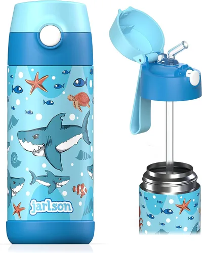 Miniatura 30 de Jarlson® CHARLI - Botella de agua para niños [12 onzas], botella térmica de acero inoxidable con pajilla, botella de agua aislada a prueba