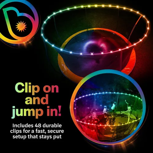 Miniatura 4 de Brightz Luces de trampolín por encima de la red, clips LED de 40 pies a la red de seguridad, accesorios de trampolín que cambian de color, 3 modos
