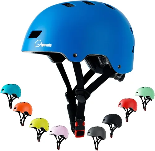 Casco para bicicleta y patineta, ajustable y multideporte para patines y scooter, 3 tallas para adultos, jóvenes, niños y bebés Azul