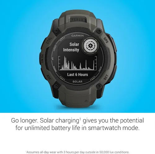 Miniatura 4 de Garmin Instinct 2X Solar, reloj inteligente GPS resistente, linterna incorporada, capacidad de carga solar, GNSS multibanda, Moss
