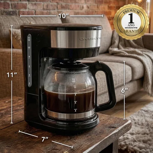 Miniatura 7 de OVENTE Cafetera de goteo de 12 tazas con jarra de vidrio de borosilicato, máquina de operación táctil única, sistema antigoteo, filtro reutilizable