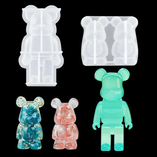 2 moldes de resina de oso de silicona 3D para velas de animales, molde de fundición de resina epoxi para llavero de bricolaje, jabón perfumado,
