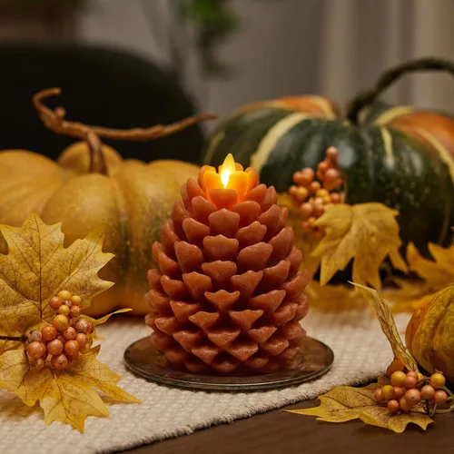 Miniatura 2 de Luminara Vela sin llama de pino con forma de piña: acabado Adobe con aspecto de tiza, cera real sin perfume, velas LED, funciona con batería