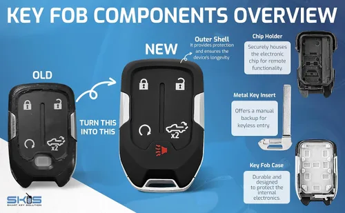 Miniatura 3 de Funda para llavero, cubierta de reemplazo para llave inteligente con 5 botones para 2019-2024 GMC Sierra Chevy Silverado HYQ1EA HYQ1ES