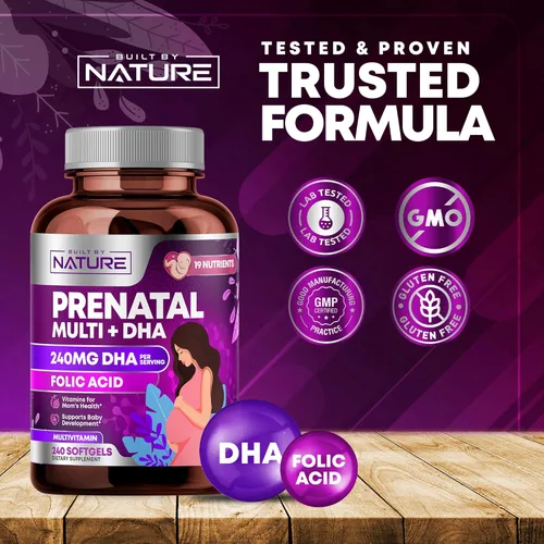 Miniatura 9 de Vitaminas prenatales para mujeres - Multivitamínico con DHA, ácido fólico, vitamina C, B12, hierro y Omega-3 - Suplemento antes, durante y después