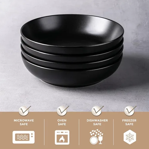 Miniatura 3 de AmorArc Juego de 4 cuencos de cerámica para pasta de 8.5 pulgadas, cuencos grandes de 32 onzas para cocina, cuencos anchos para pasta, ensalada