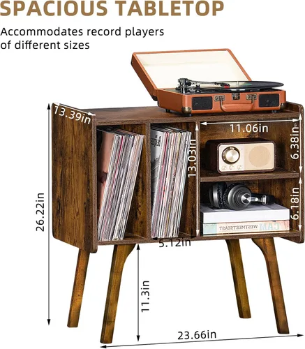 Miniatura 3 de LELELINKY Soporte para Tocadiscos, Mesa de Almacenamiento de Discos de Vinilo con 4 Gabinetes para Hasta 120 Álbumes, Soporte para Tocadiscos