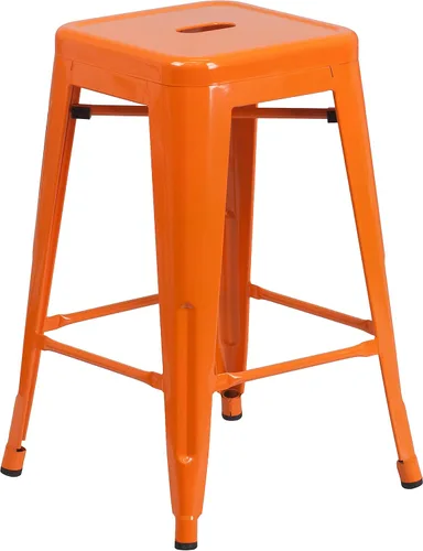 Miniatura 25 de Taburete de 24 pulgadas de alto para interior y exterior con asiento cuadrado., Metal, Negro