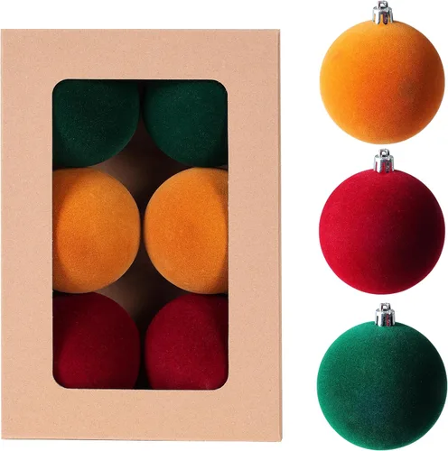 Miniatura 8 de Amooca Bolas de Navidad grandes de 3.15 pulgadas, adornos flocados para colgar en el árbol de Navidad, decoración para colgar en el árbol