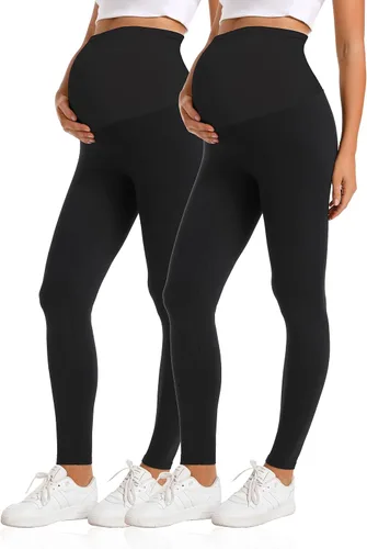 V VOCNI Leggings de maternidad sobre el vientre, esenciales para mujer, elásticos, suaves, de punto, con soporte para el vientre, leggings de