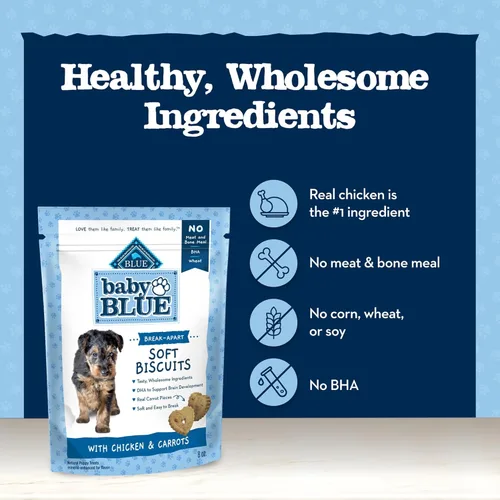 Miniatura 7 de Blue Buffalo Baby Blue Galletas Blandas con DHA, Golosinas Naturales para Cachorros, Ideales para Entrenamiento, con Pollo y Zanahorias, Bolsa de 8