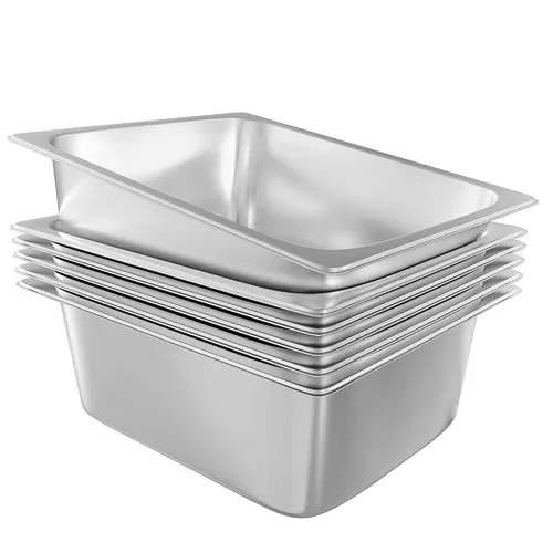 EGGKITPO Paquete de 6 sartenes de mesa de vapor de medio tamaño de 15 cm, sartén de hotel de acero inoxidable para restaurante, sartenes de metal