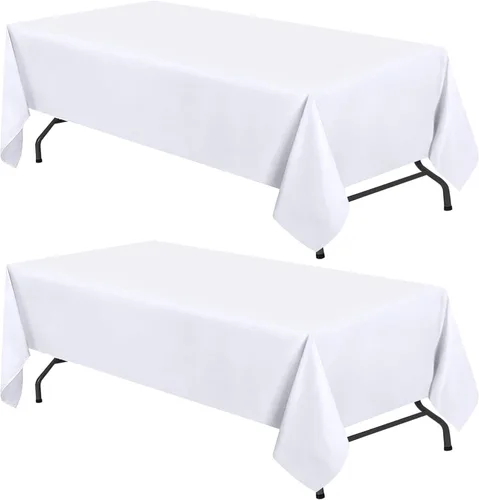 WEALUXE - Manteles blancos para mesas rectangulares de 8 pies, paquete de 2, 60 x 126 pulgadas, resistentes al agua, a las manchas y a las arrugas,