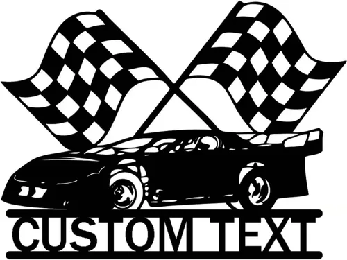Miniatura 8 de Letrero de metal personalizado con bandera de carreras a cuadros, arte de pared de metal personalizado, letrero de nombre con monograma de bandera a