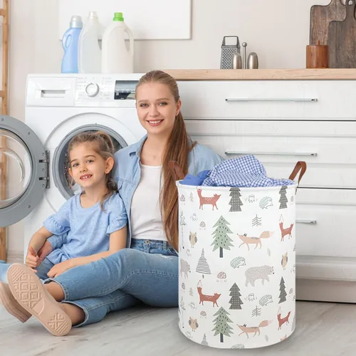 Miniatura 5 de FXOLCSHE Cesta de lavandería para bebés con animales, cesta de lavandería para bebés de animales del bosque, cesta de juguetes para niños, cesta