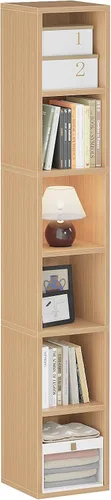 ALISENED 70.8" 6 Tier Tall Narrow Bookshelf, 6 Shelf Wooden Corner Bookcase, Modern Skinny Cubes Storage Organizer Display Shelving for Bedroom,