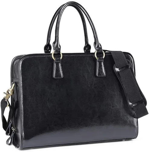 Miniatura 9 de Kattee Maletín de cuero genuino para mujer, bolsa de computadora portátil de gran capacidad con etiqueta de equipaje