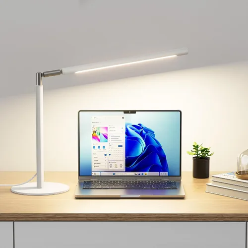 SIBRILLE Lámpara de escritorio LED blanca, luz de escritorio de metal regulable de 16 pulgadas con base, 15 W 1200 LM, adaptador incluido, color y