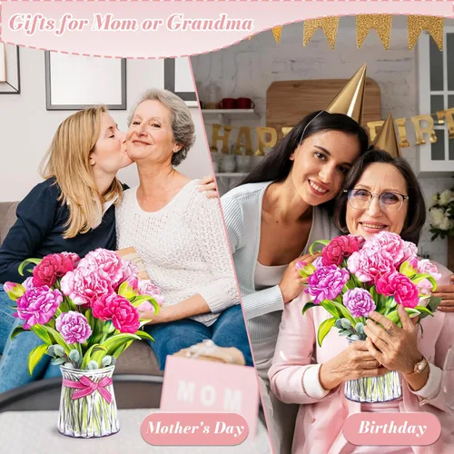 Miniatura 2 de Airpark - Tarjeta desplegable de flores 3D, tarjeta de felicitación – Claveles rosas – Para mamá, abuela – Ideal para el Día de la Madre