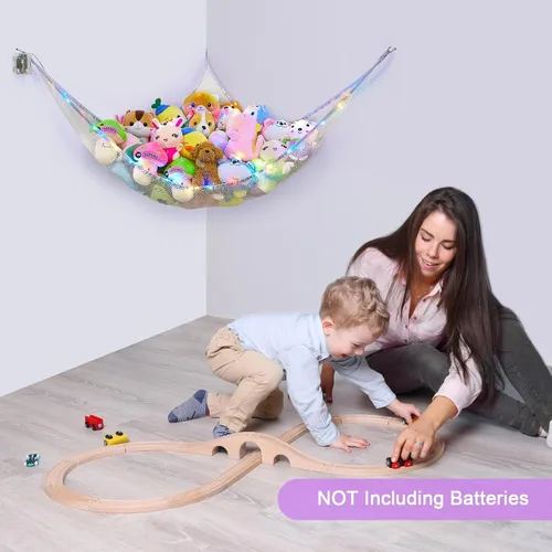 Miniatura 6 de Unicorn Castle Hamaca de red para animales de peluche, almacenamiento de juguetes para niños con luz LED, organizador de juguetes de felpa